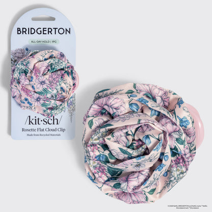 KITSCH Bridgerton x Kitsch Satin Rosette Flat Cloud Clip Wisteria — hero product shot