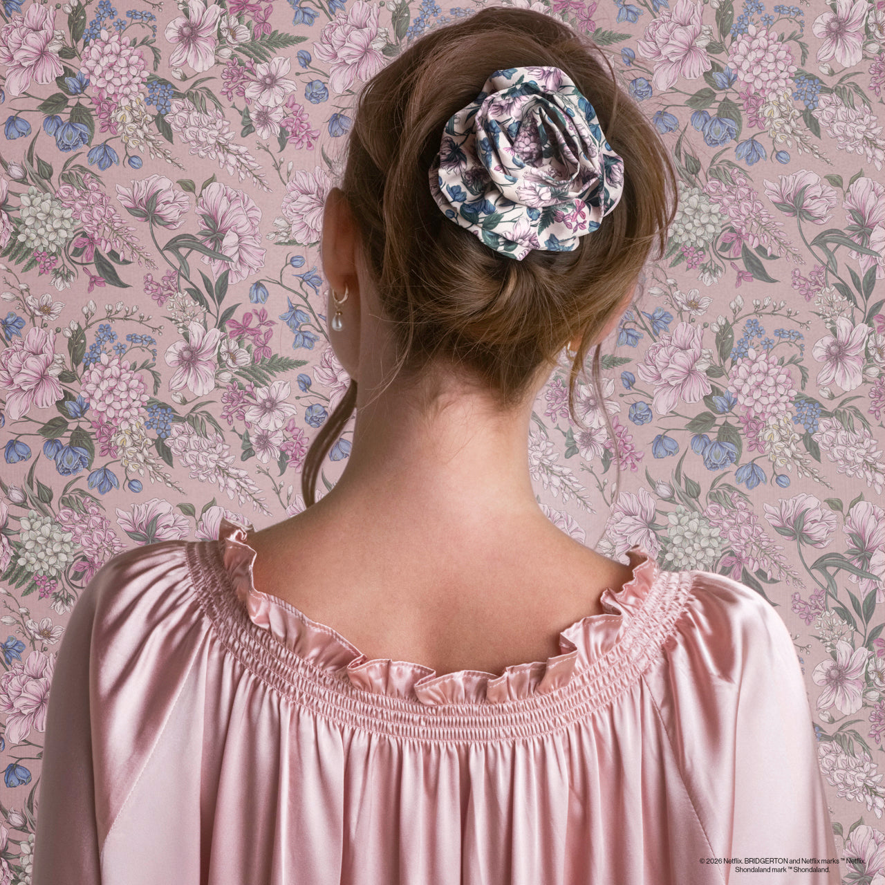 KITSCH Bridgerton x Kitsch Satin Rosette Flat Cloud Clip Wisteria — model hair shot