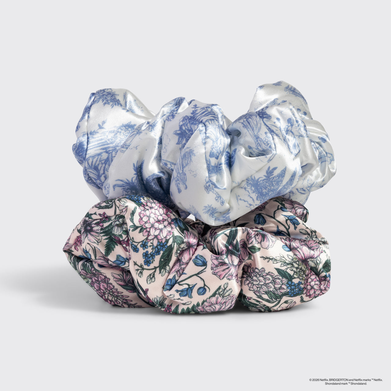 Bridgerton x Kitsch Satin Pillow Scrunchies 2pc - Toile in Bloom