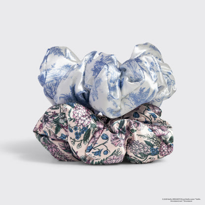 Bridgerton x Kitsch Satin Pillow Scrunchies 2pc - Toile in Bloom