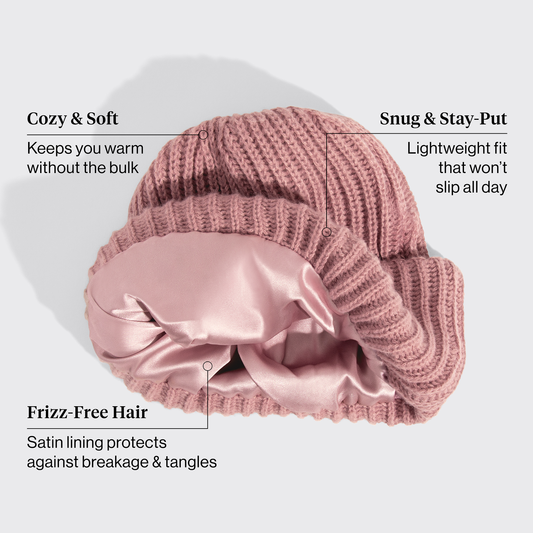 Kitsch Glazey Satin-Lined Beanie in blush — clean studio product detail