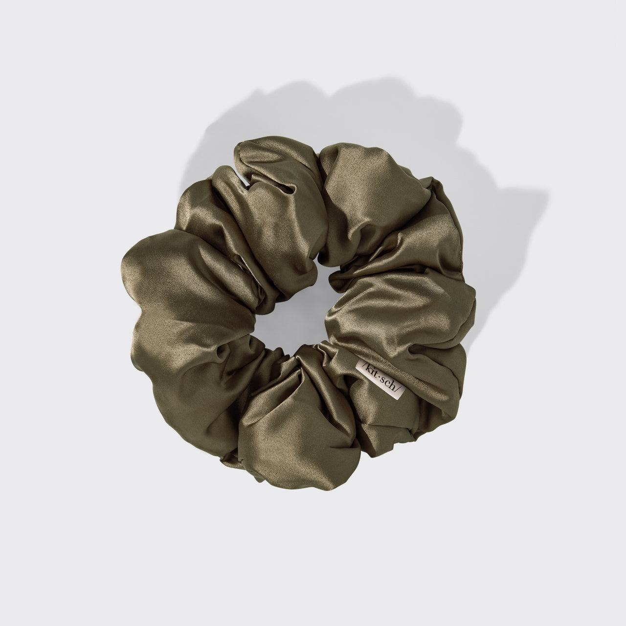 KITSCH Pillow Scrunchies® in Satin 4pc - Black — product detail — close-up of plush satin scrunchie texture — gentle on strands, prevents creases and breakage