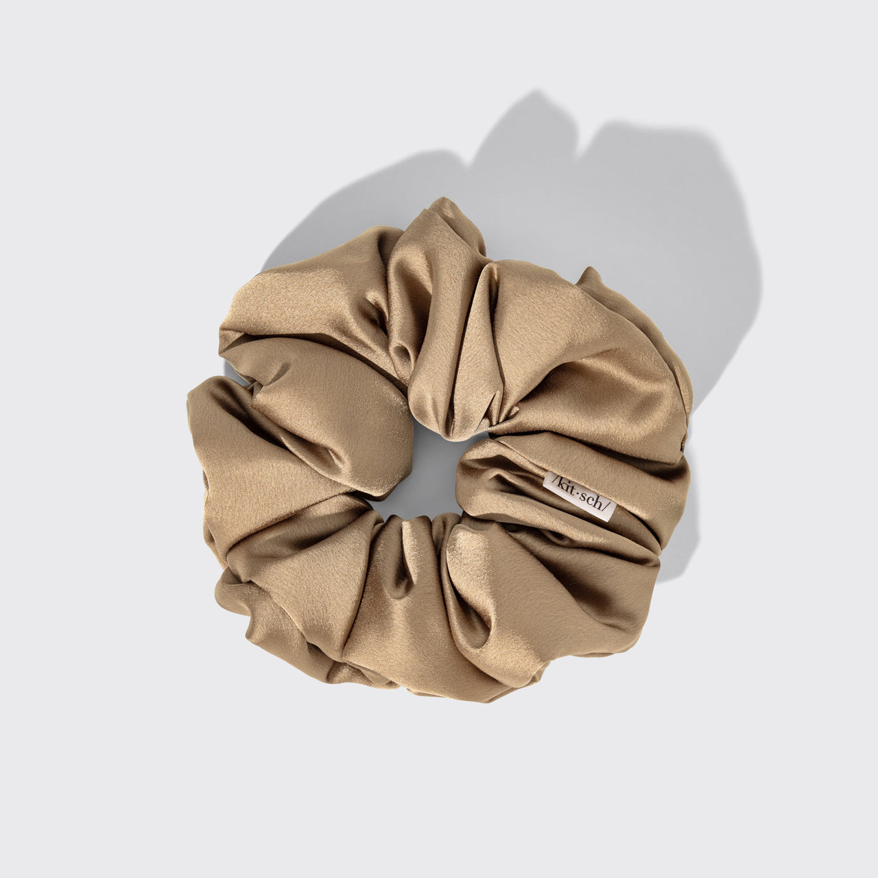 KITSCH Pillow Scrunchies® in Satin 4pc - Black — styled — black satin scrunchie holding hair in place — soft enough to sleep on, cute enough to wear out