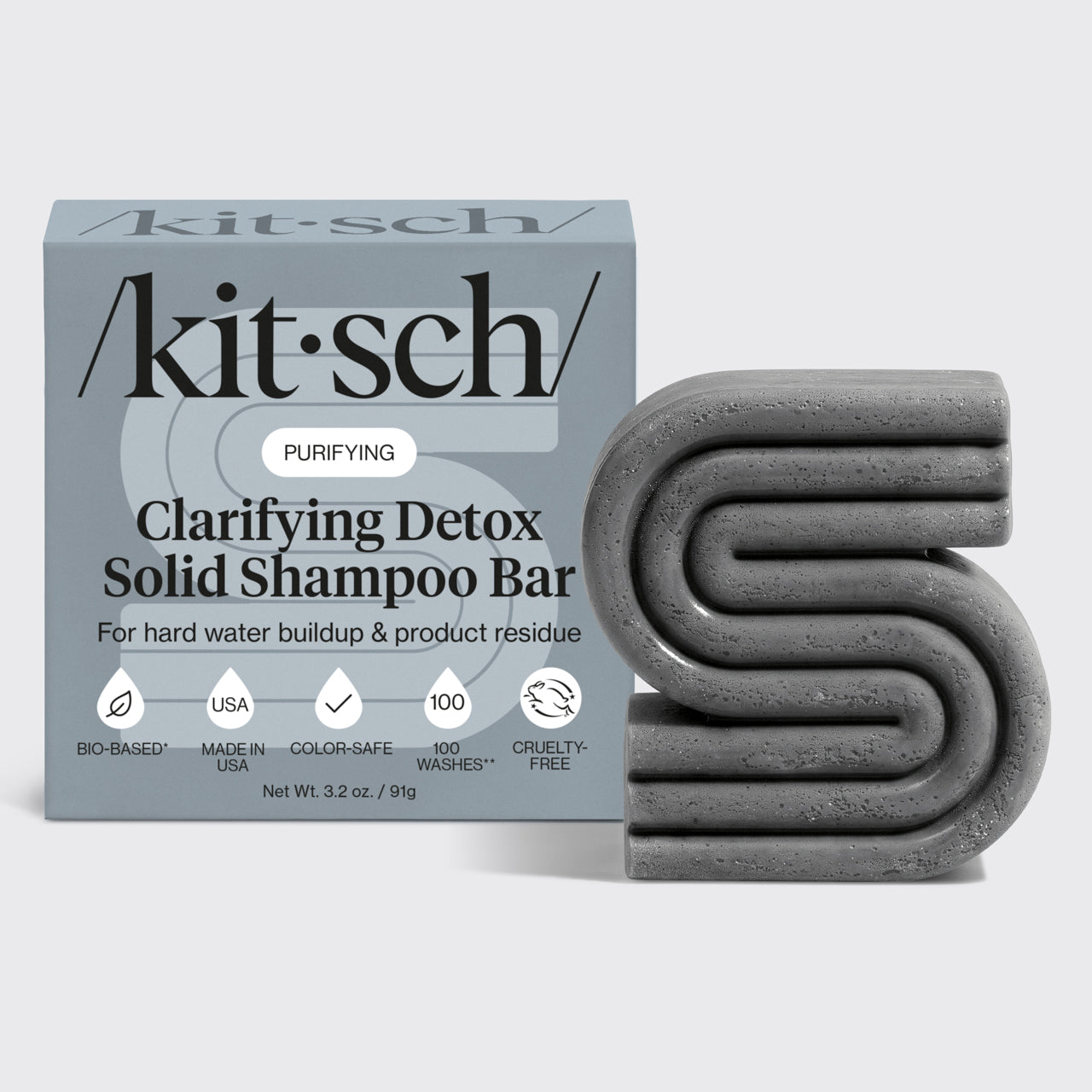 KITSCH Detox Shampoo Bar — clarifying solid shampoo bar product shot — removes hard water mineral buildup, chlorine residue & product buildup — leaves hair brighter, lighter, and genuinely clean