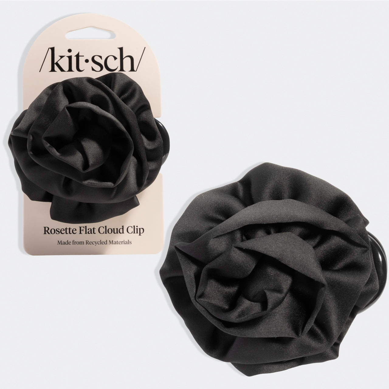KITSCH Satin Rosette Flat Cloud Clip Black Medium — hero product shot