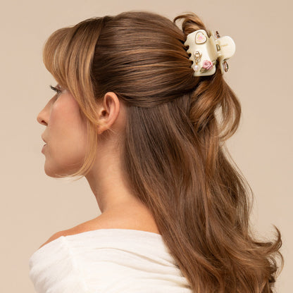 KitschPop Pearlized Cream Cloud Clip & Charms Set - on-model lifestyle #2