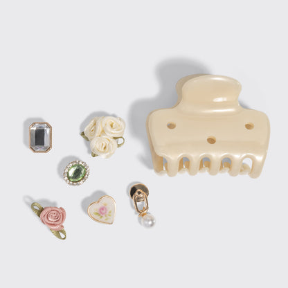 KitschPop Pearlized Cream Cloud Clip & Charms Set - product detail high-res