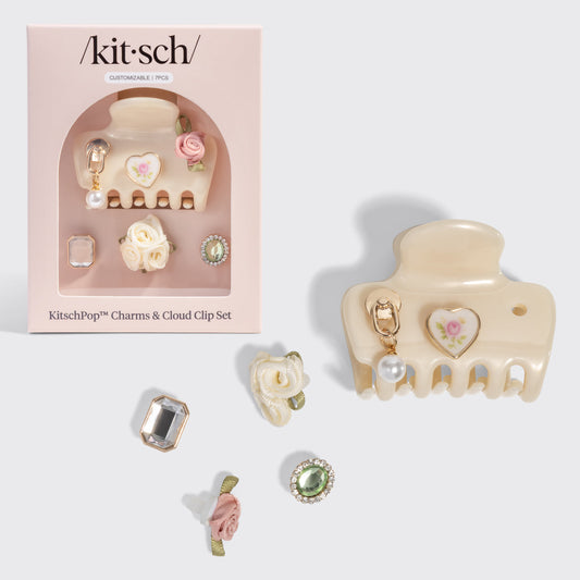KitschPop Pearlized Cream Cloud Clip & Charms Set - hero product shot