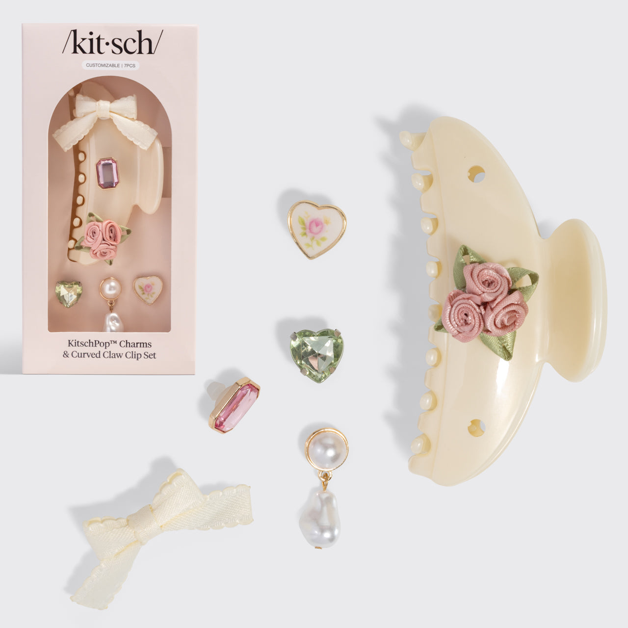 KitschPop Curved Claw Clip Pearlized Cream - hero product shot