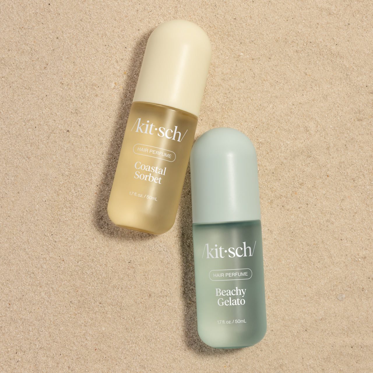 Kitsch Coastal Cottage Hair Perfume Duo with scent note details on a soft background