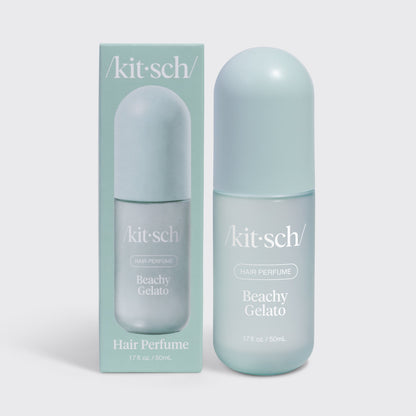 Kitsch Beachy Gelato Hair Perfume 50mL seafoam green bottle and box – tropical citrus & vanilla scent