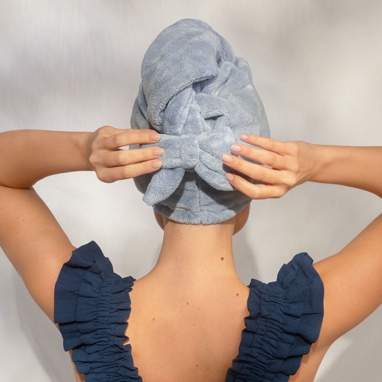 Coastal Blue Plush Microfiber Hair Towel Turban, KITSCH