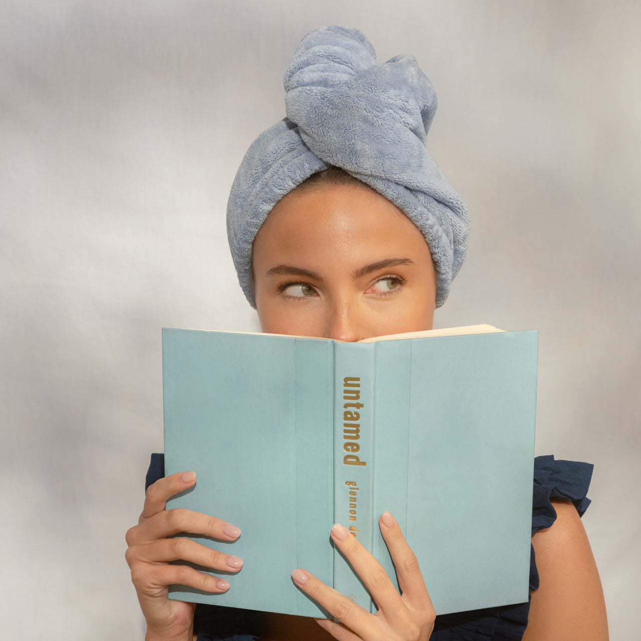 Coastal Blue Plush Microfiber Hair Towel Turban, KITSCH