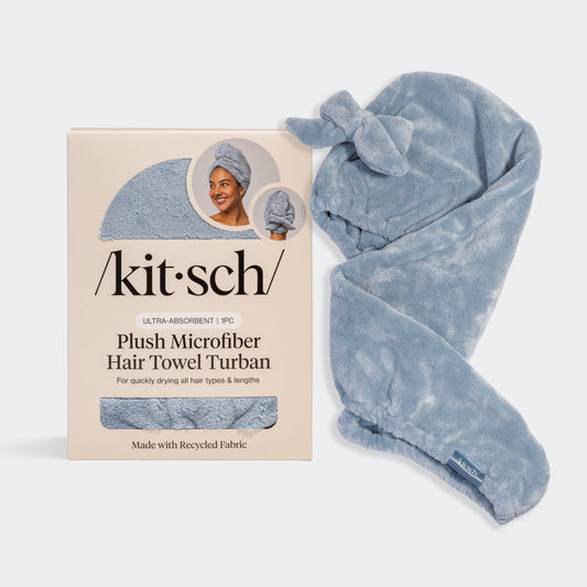 Coastal Blue Plush Microfiber Hair Towel Turban, KITSCH