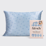 KITSCH Gingham Blue Standard Satin Pillowcase — hero view