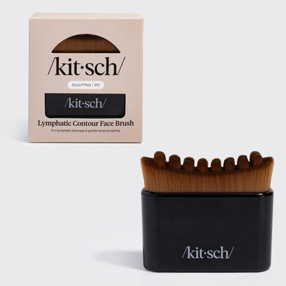 Kitsch Lymphatic Contour Face Brush in black, front product view showing the soft bristles and ergonomic contour handle