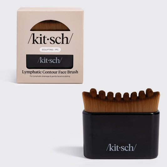 Kitsch Lymphatic Contour Face Brush in black, front product view showing the soft bristles and ergonomic contour handle