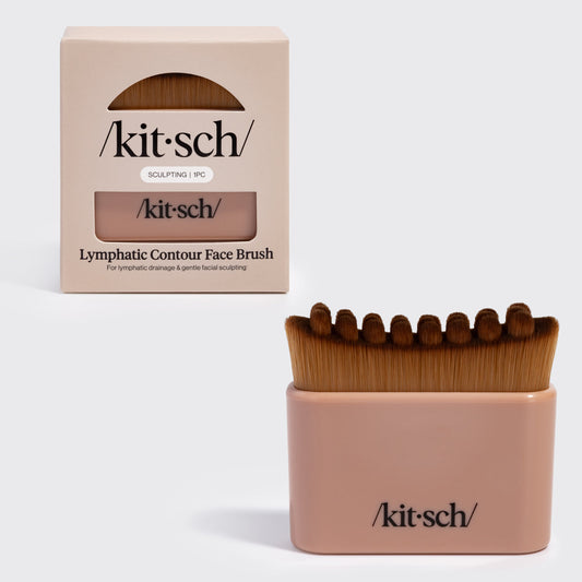 Kitsch Lymphatic Contour Face Brush in terracotta, front product view showing the soft bristles and ergonomic contour handle