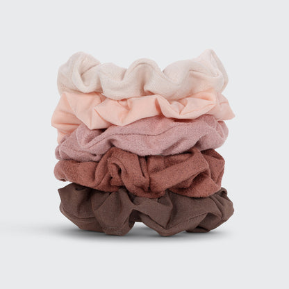 KITSCH Assorted Textured Scrunchies 5pc Set in Terracotta — product flat lay showing all 5 terracotta scrunchies — earth-toned mix for warm seasonal looks