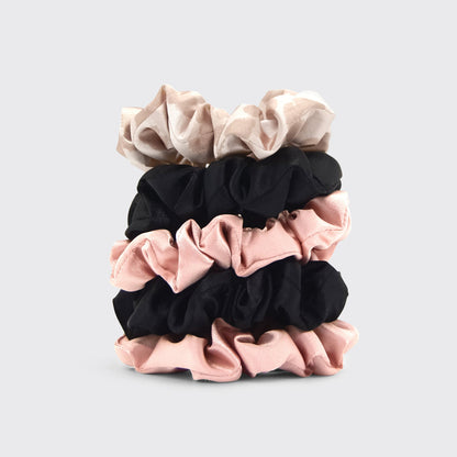 Detail close-up of Kitsch Assorted Satin Sleep Scrunchies showing the smooth, hair-friendly satin fabric