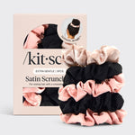 Kitsch Satin Sleep Scrunchies 5-piece set in assorted soft colors on a clean neutral background