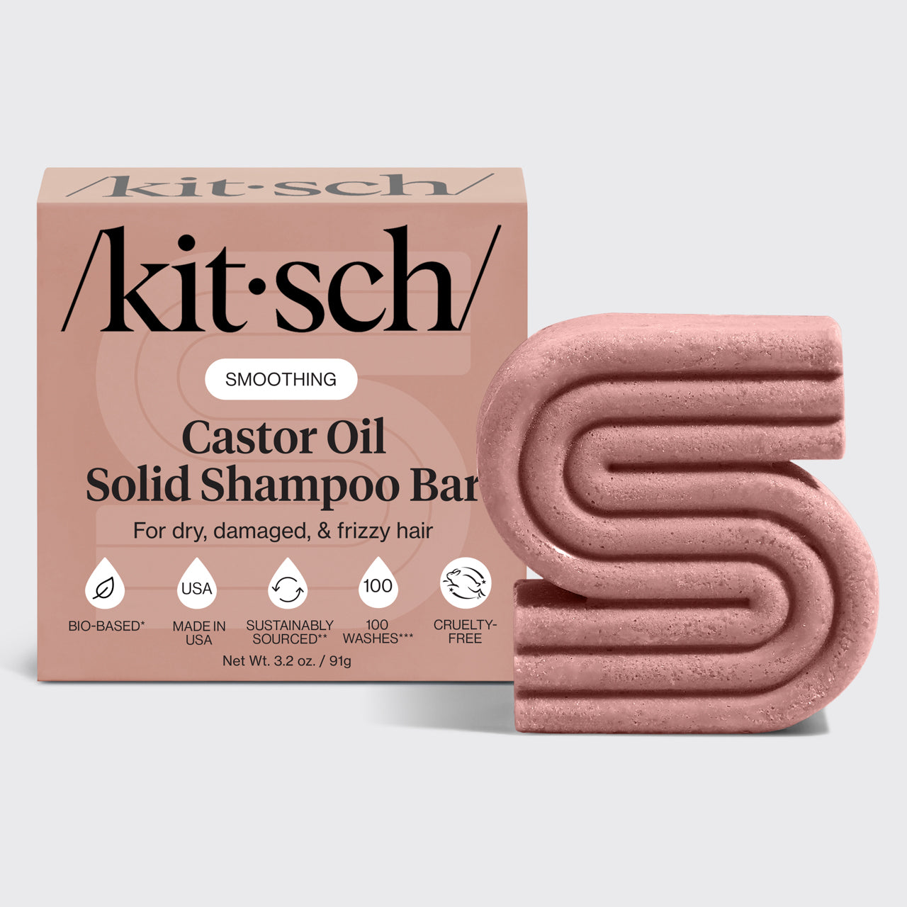 KITSCH Castor Oil Nourishing Shampoo Bar — hero product shot — Formulated with Castor Oil known to enhance the appearance of healthy, nourished hair — free of parabens, phthalates, silicones, sulfates & artificial fragrance, pH balanced and safe for color-treated hair