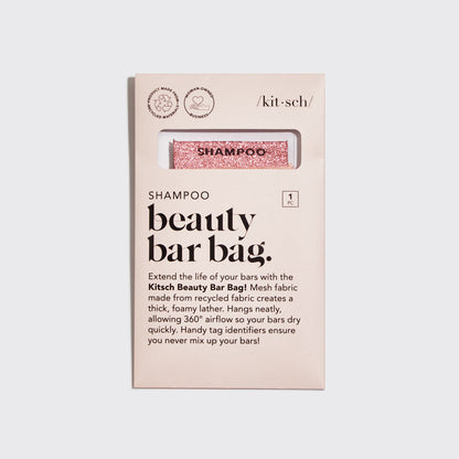 Kitsch Shampoo Bar Bag styled with a shampoo bar tucked inside on a soft neutral background