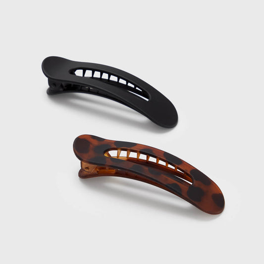 KITSCH Black Tort Flat Lay Claw Clips 2pc — product flat lay