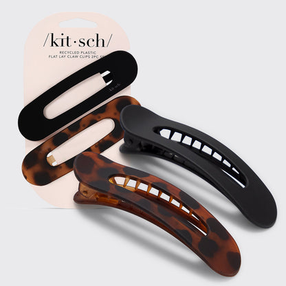KITSCH Black Tort Flat Lay Claw Clips 2pc — hero product shot