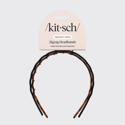 Detail close-up of Kitsch Zig Zag Headbands showing the classic black and tortoiseshell finish