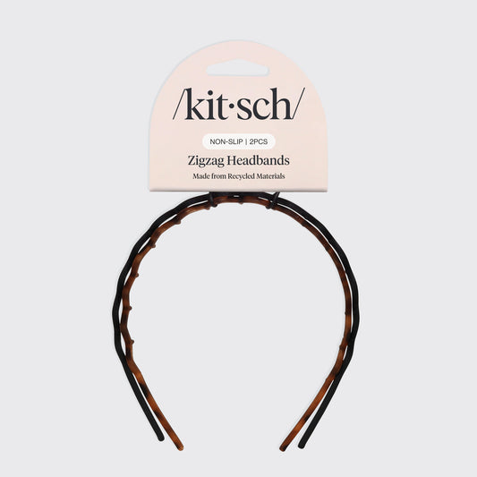 Detail close-up of Kitsch Zig Zag Headbands showing the classic black and tortoiseshell finish