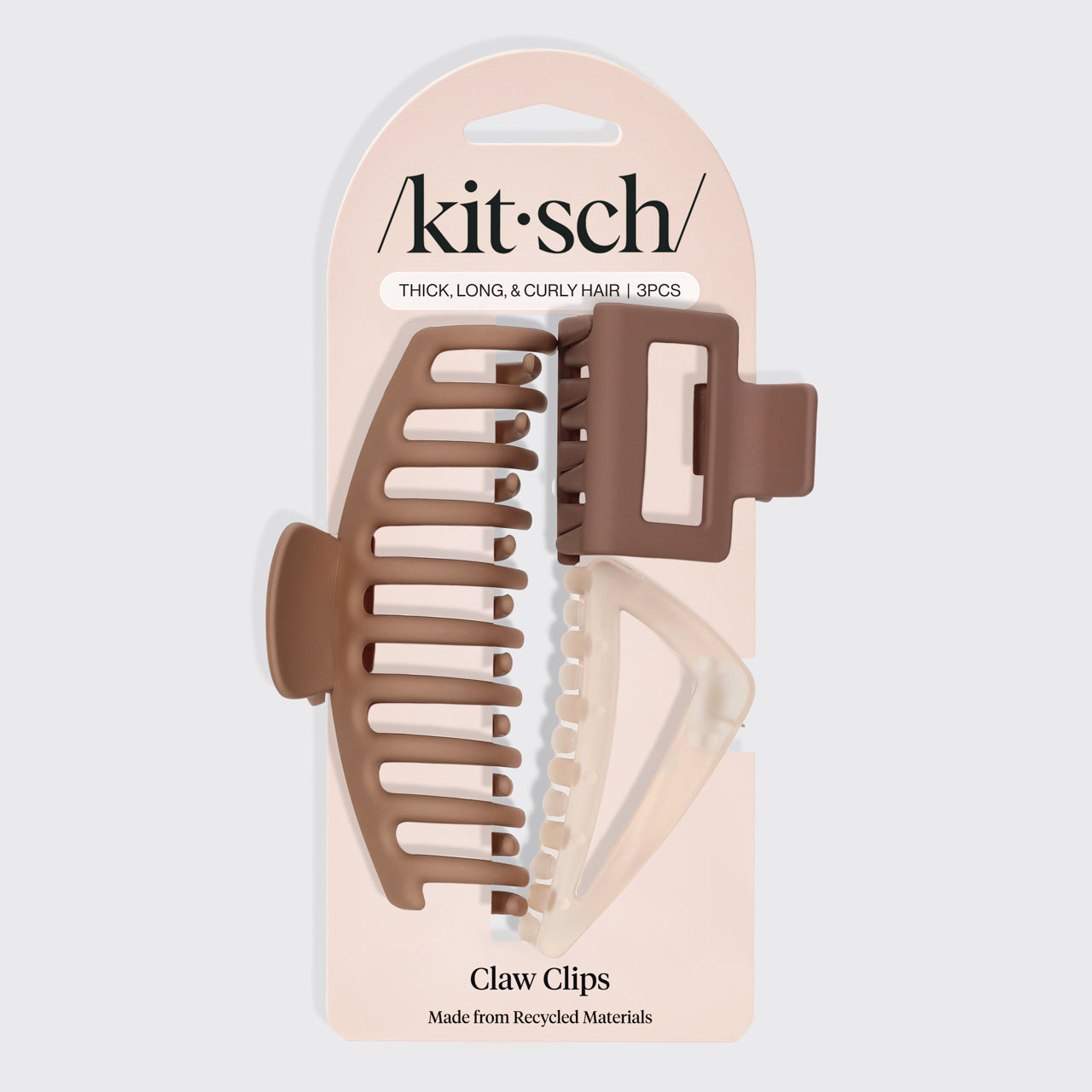KITSCH Recycled Plastic Assorted Claw Clip 3pc Oversized - packaging flat lay
