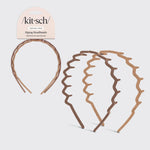 KITSCH Recycled Plastic Zig Zag Headband 2pc - Neutral — hero shot of 2-pack neutral zig zag headbands — crafted with recycled plastic, long wavy teeth for a comfortable non-slip grip — earthy neutral colors that work perfectly with any hair color