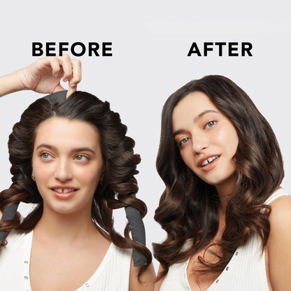 KITSCH Charcoal Satin Heatless Curling Set — before and after results — natural waves and curls without heat damage