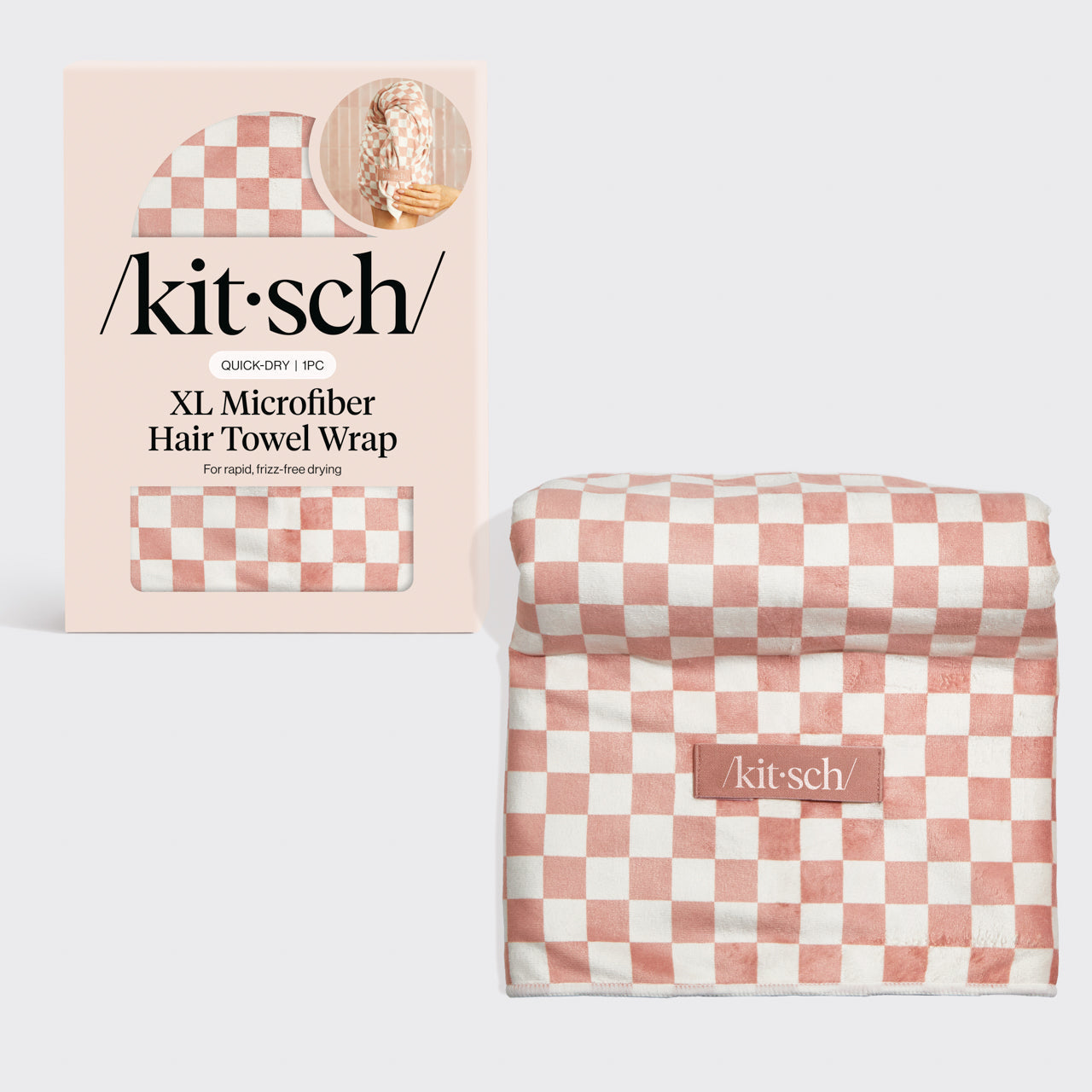Terracotta Checker XL Hair Towel Wrap, KITSCH