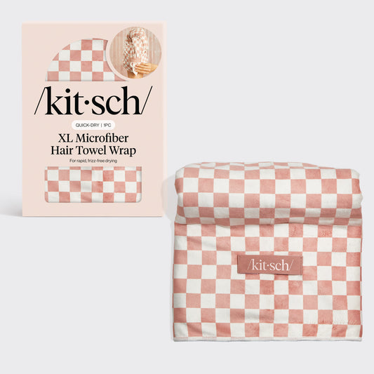 Terracotta Checker XL Hair Towel Wrap, KITSCH
