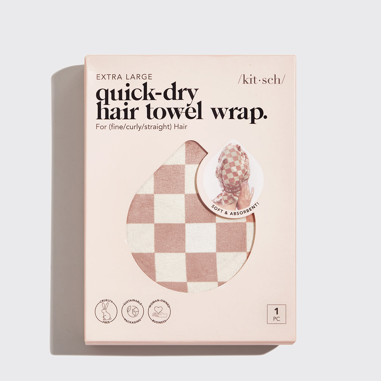 Satin Lined Flexi Shower Cap + XL Hair Towel Bundle, KITSCH