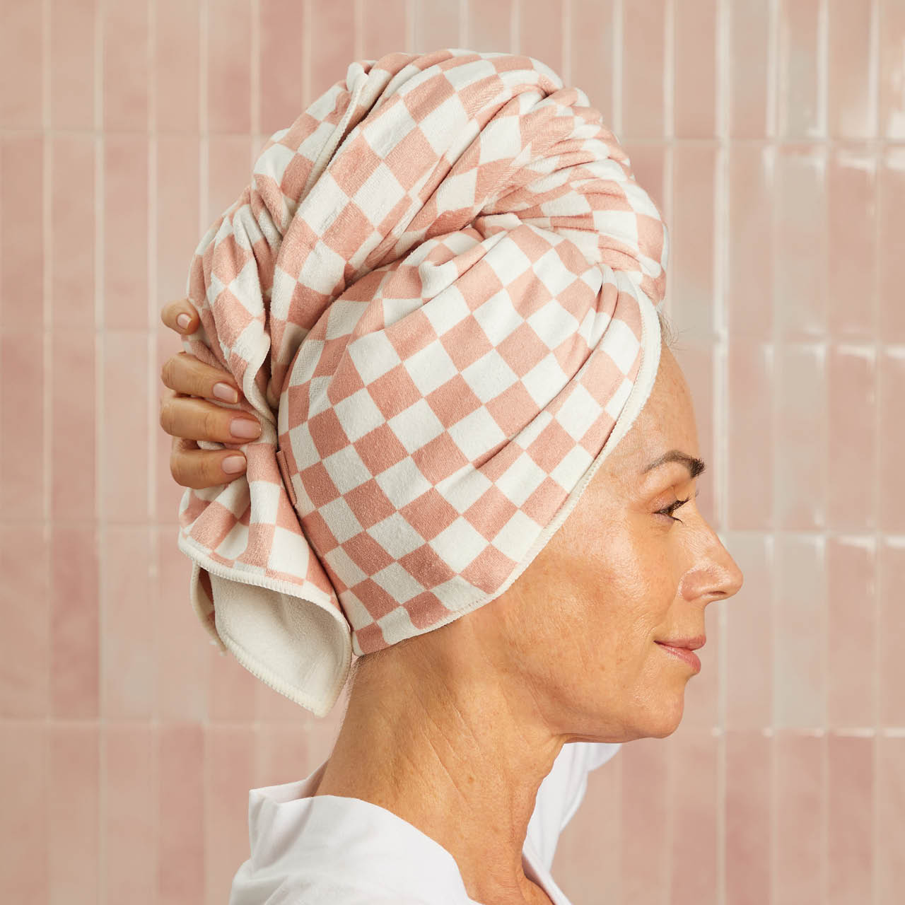 Terracotta Checker XL Hair Towel Wrap, KITSCH