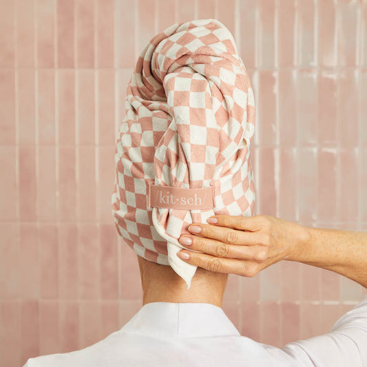 Terracotta Checker XL Hair Towel Wrap, KITSCH