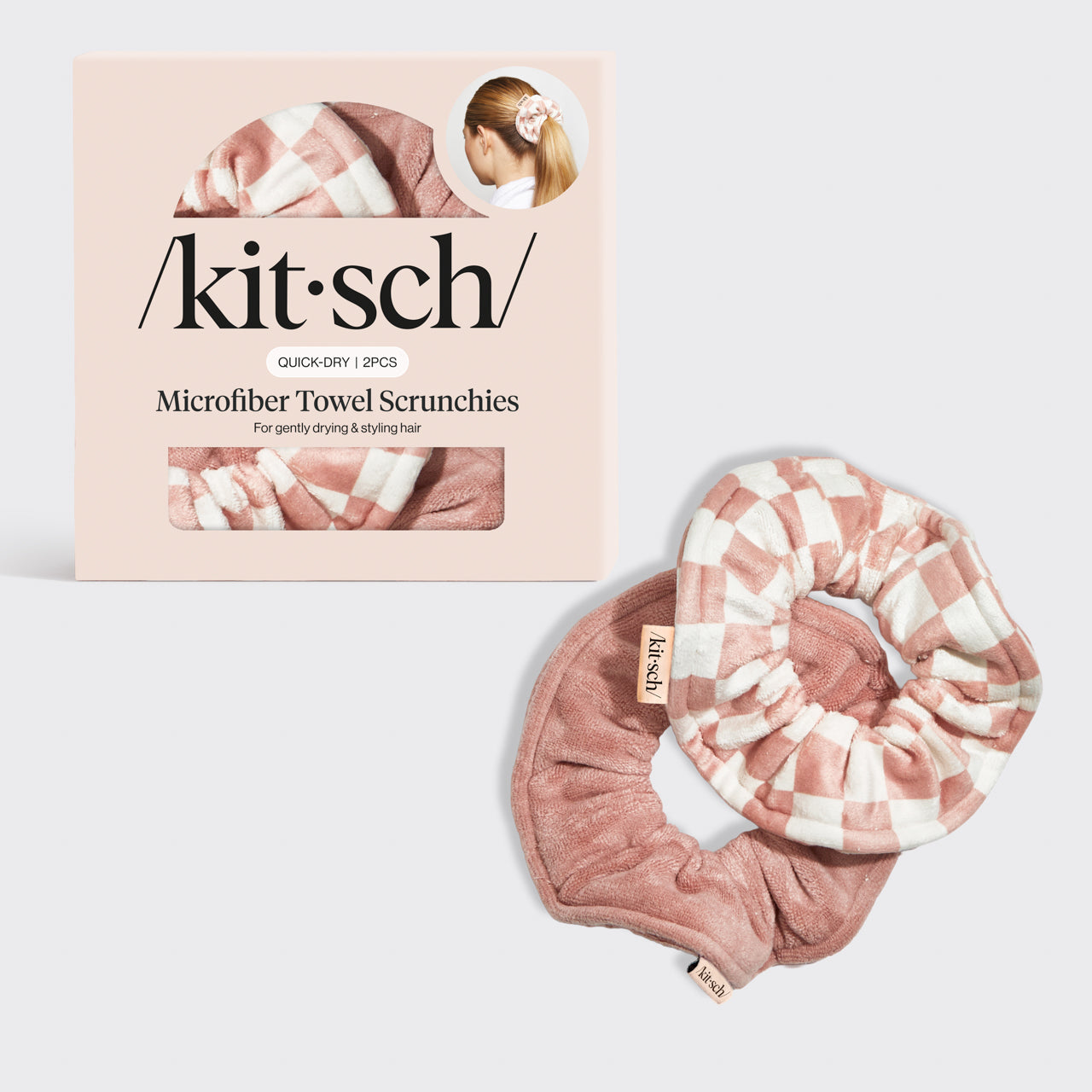 Terracotta Checker Microfiber Towel Scrunchies - 2pc, KITSCH