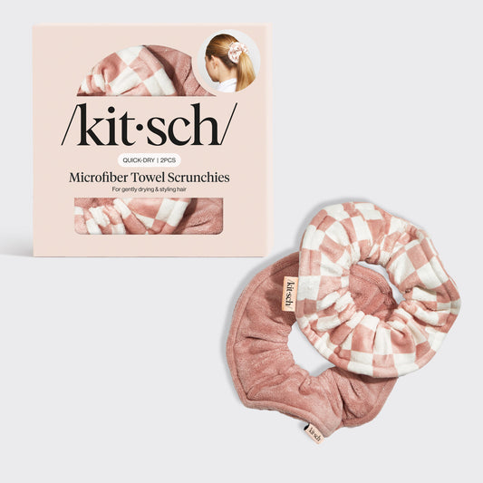 Terracotta Checker Microfiber Towel Scrunchies - 2pc, KITSCH