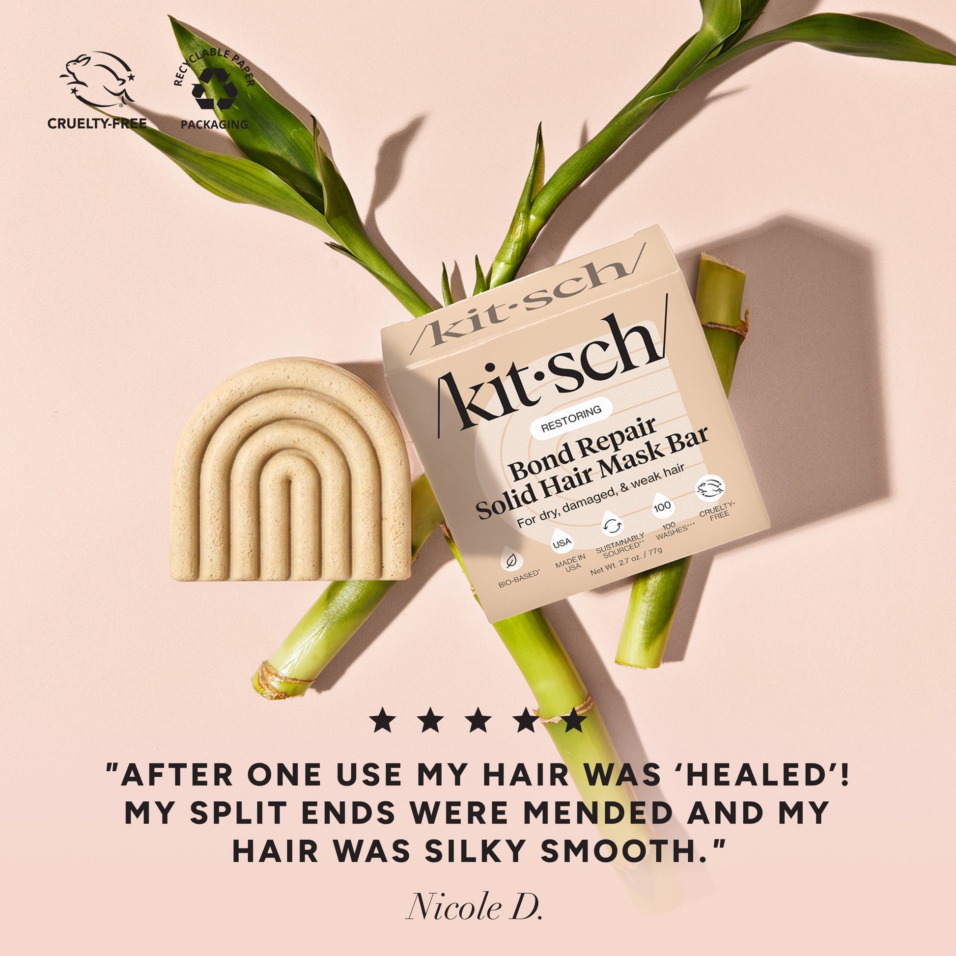 KITSCH Bond Repair Solid Hair Mask with 5-star customer review – restores strength in damaged hair