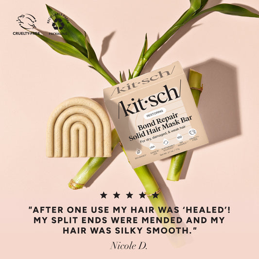 KITSCH Bond Repair Solid Hair Mask with 5-star customer review – restores strength in damaged hair