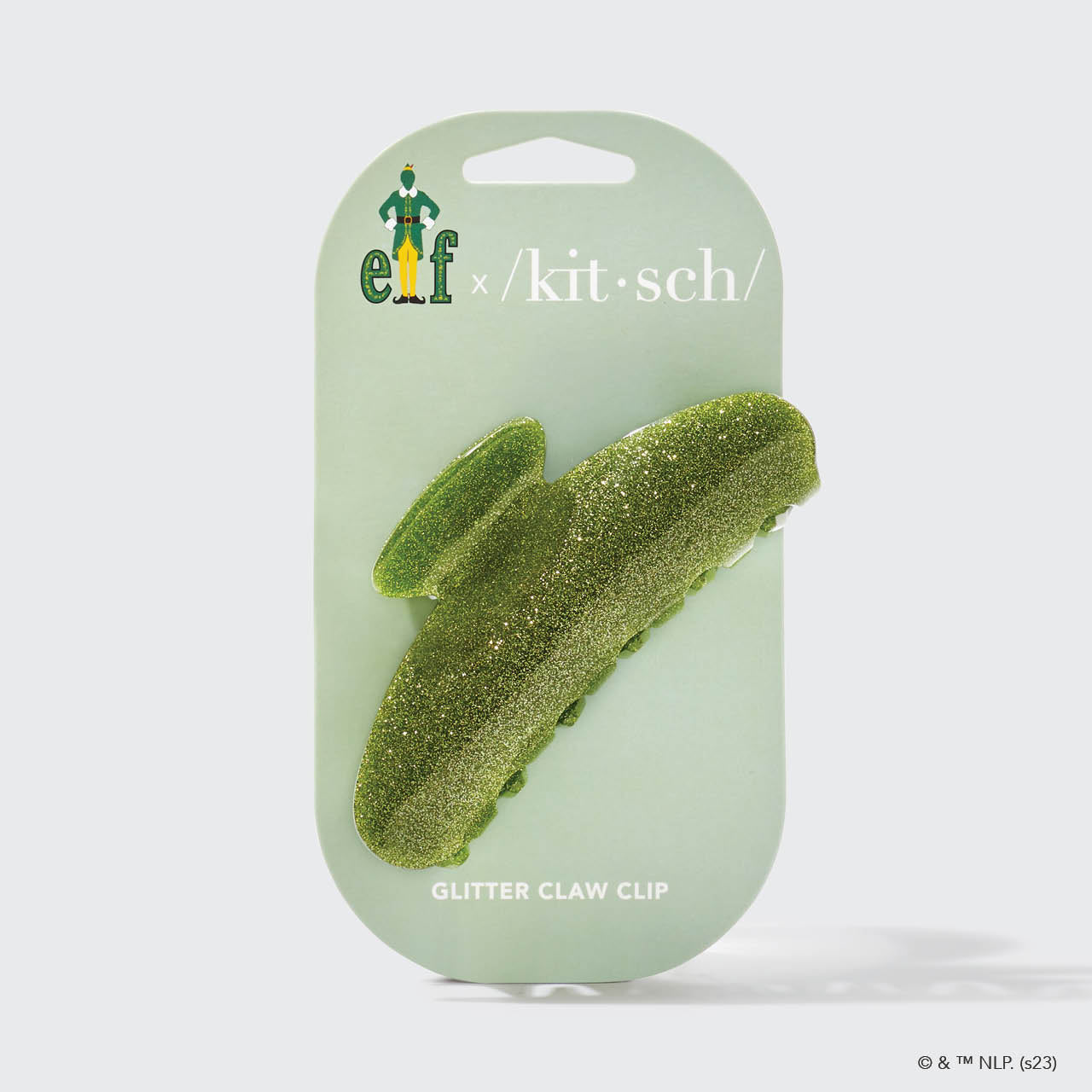 Kitsch x elf Glitter Claw Clip - Green Glitter - packaging flat lay