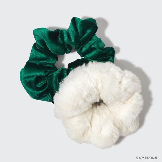 KITSCH Kitsch x elf Scrunchies 2pc Set — product flat lay of elf x KITSCH satin scrunchies — 2-piece limited-edition collab, silky satin is gentle on hair