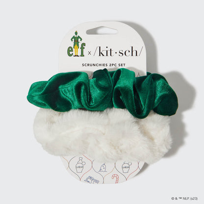 KITSCH Kitsch x elf Scrunchies 2pc Set — product packaging shot — limited-edition e.l.f. x KITSCH collab satin scrunchie duo — gentle snag-free hold for all hair types