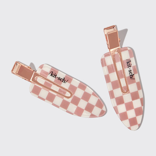 KITSCH XL Creaseless Hair Clips 2pc Terracotta Checker — Product