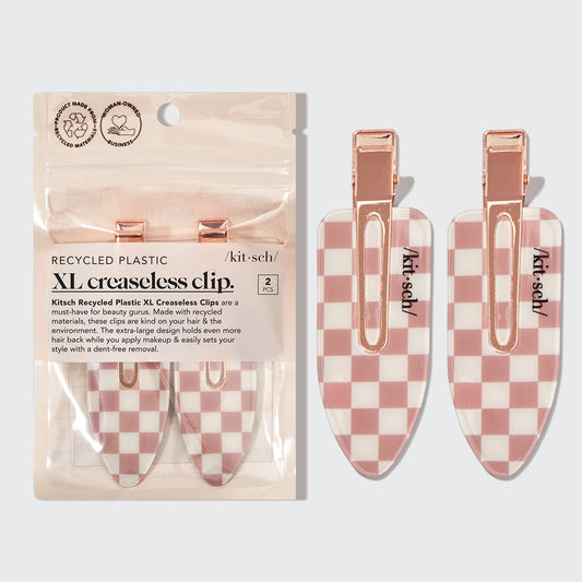 KITSCH XL Creaseless Hair Clips 2pc Terracotta Checker — Hero