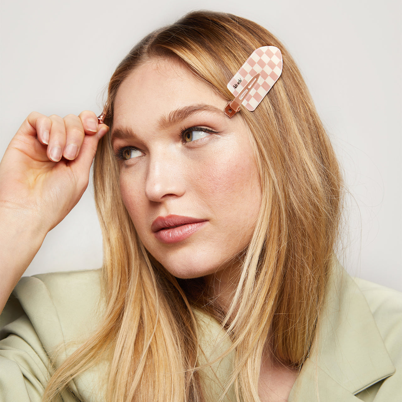 KITSCH XL Creaseless Hair Clips 2pc Terracotta Checker — Before & After