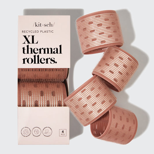 Kitsch XL Thermal Rollers 4pc Set in Terracotta — includes two 2.5" and two 3" self-gripping ceramic rollers